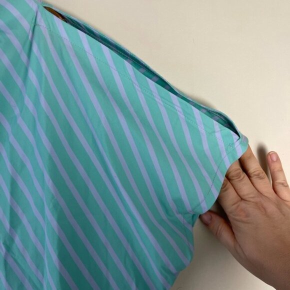 Art Point Lagenlook boxy asymmetrical green purple striped boat neck top Medium - Picture 3 of 9